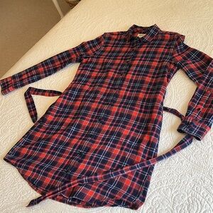 Plaid Button-Up Shirt Dress